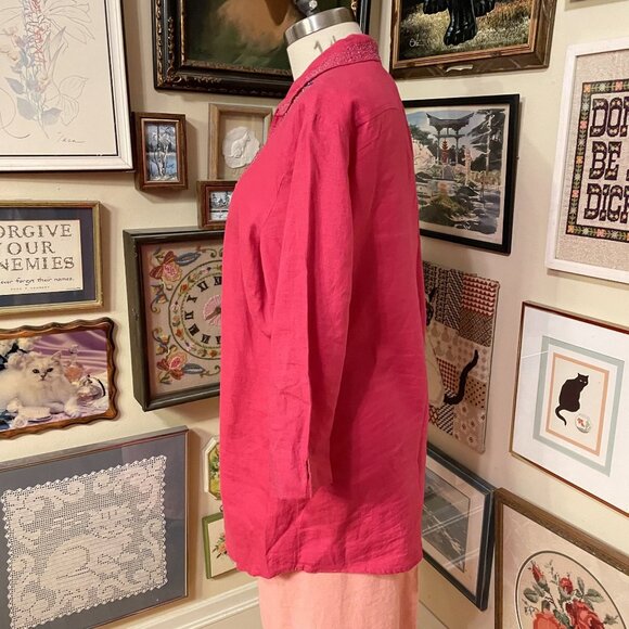 Chicos Pink Linen Beaded Button-Up Womens Shirt Size 3 - Picture 5 of 6